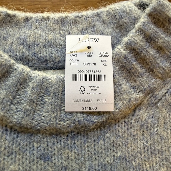 J.Crew Fuzzy Puff-Sleeve Sweater — NWT — Size XL — Heather Frosted Grey (Blue) - Picture 7 of 12